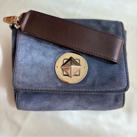 KATE SPADE Gray Suede Clutch Wristlet Bag! New! Brown Leather Removable Strap - Picture 1 of 10